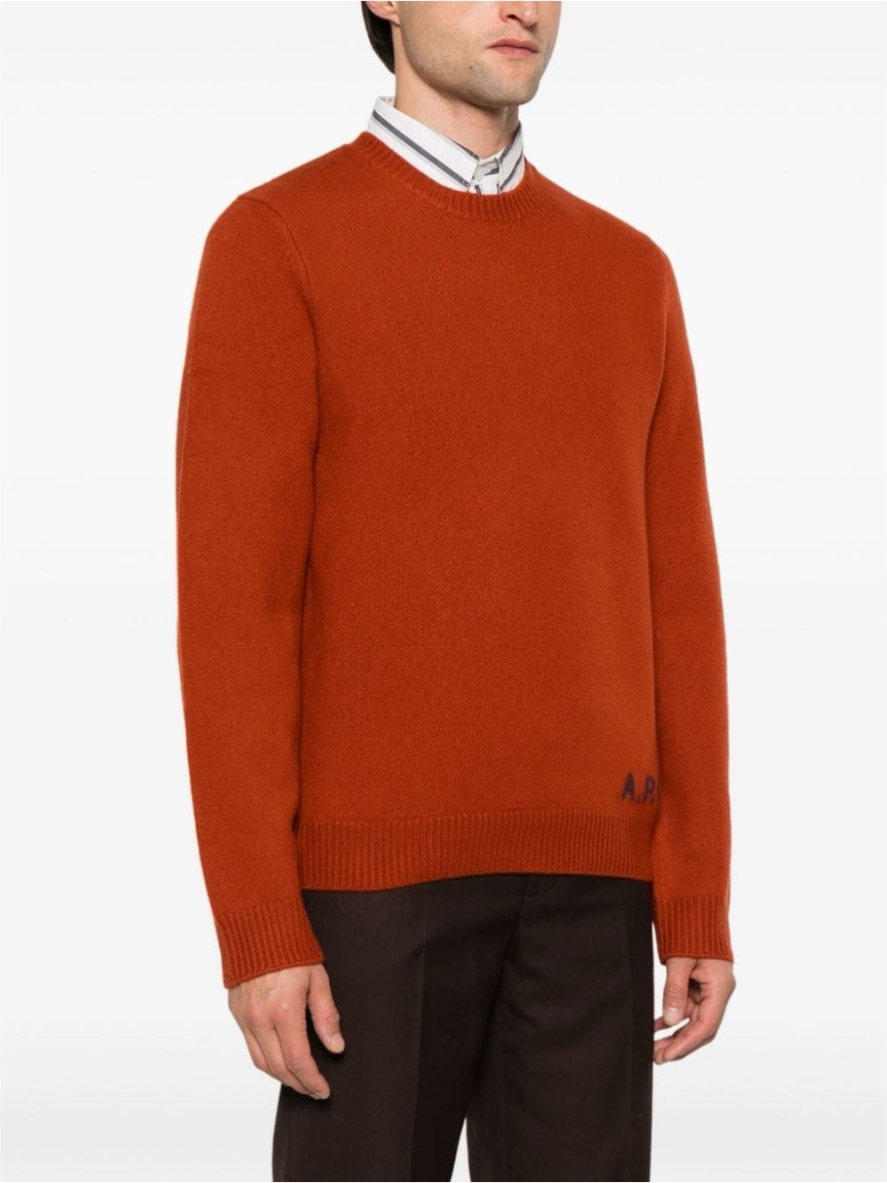 A.P.C. Merino Wool Edward Logo Sweater In Orange Size Medium